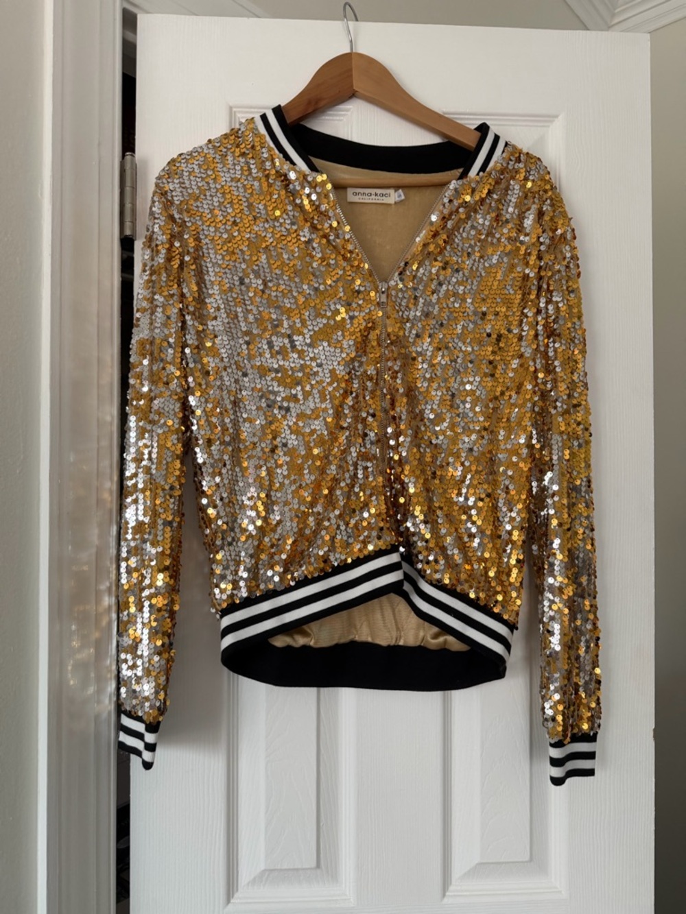 Anna-Kaci Gold & Silver Sequin Bomber Jacket